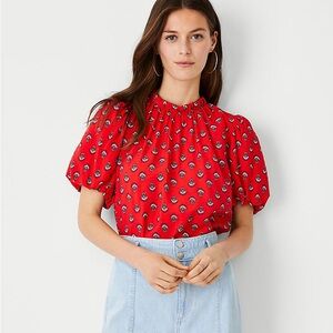 Ann Taylor Floral Tie Back Puff Sleeve Top